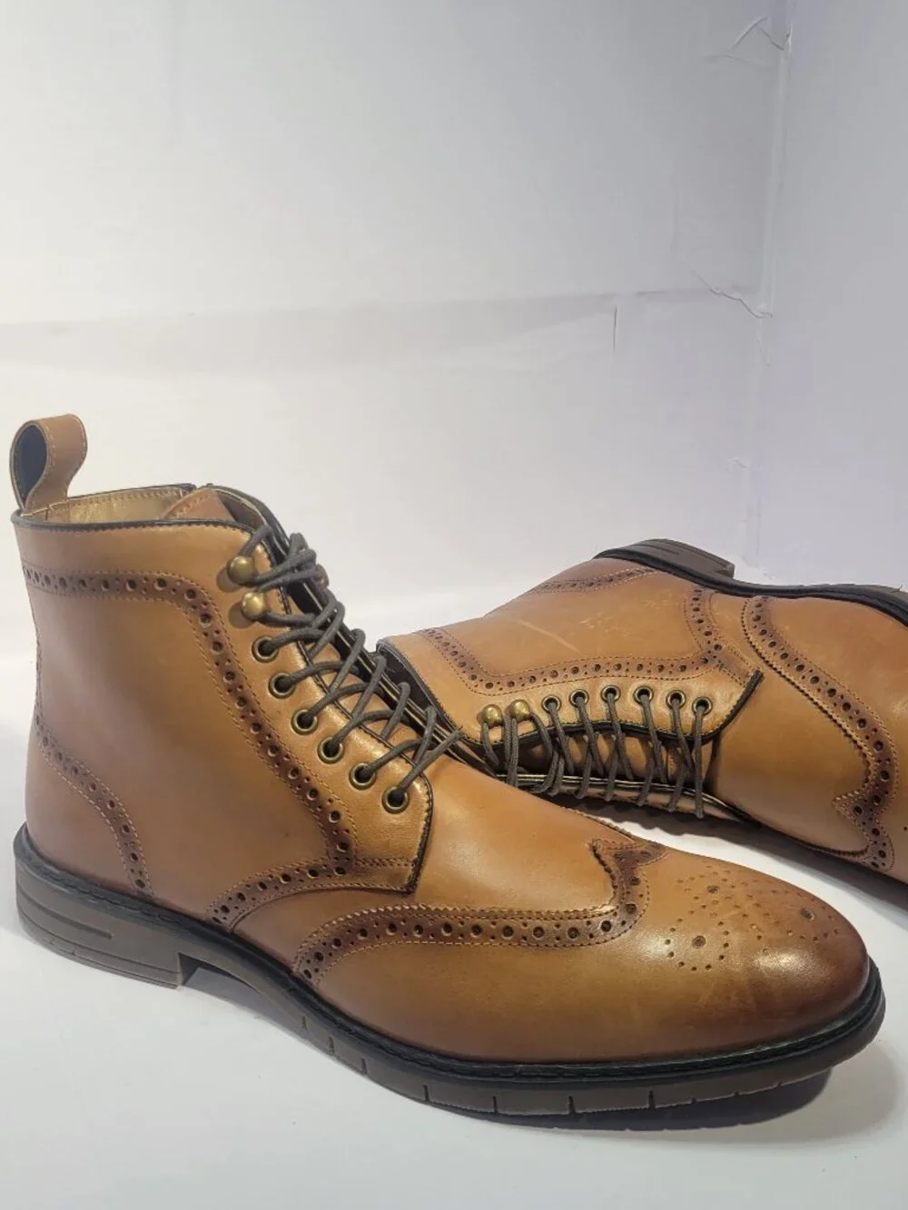 Steve Madden P-Candid Men's Size 11.5 Brown Leather Side Zip Wingtip Ankle Boots